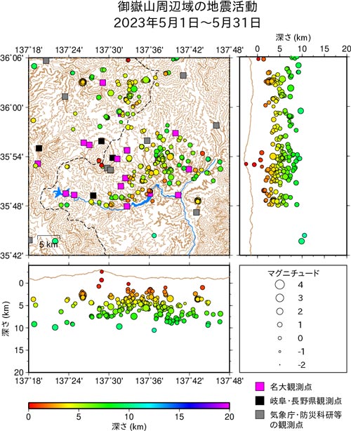 御嶽山周辺域の地震活動/2023年4月1日〜4月30日