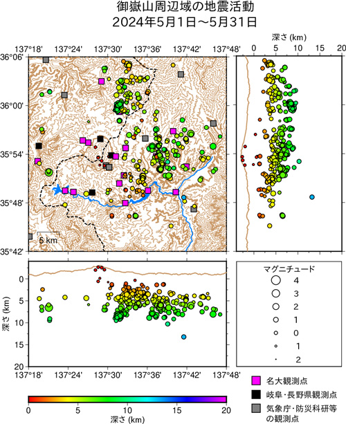 御嶽山周辺域の地震活動/2024年4月1日〜4月30日