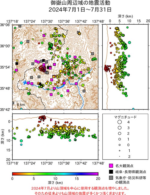 御嶽山周辺域の地震活動/2024年7月1日〜7月31日