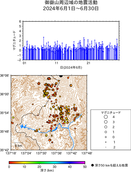 御嶽山周辺域の地震活動/2024年6月1日〜6月30日